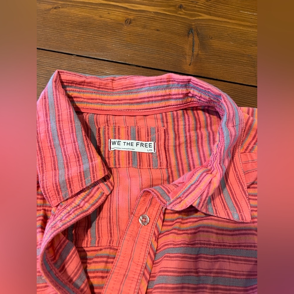 We The Free Pink Striped Button-Down Shirt - Picture 6 of 8